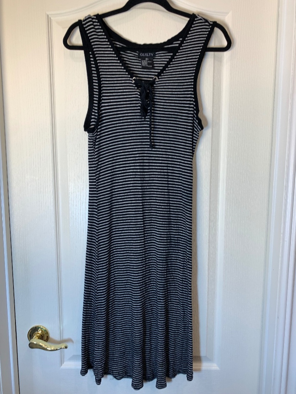 Guilty Black & White Striped Lace-Up Sleeveless Midi Dress Size Large Casual Sum